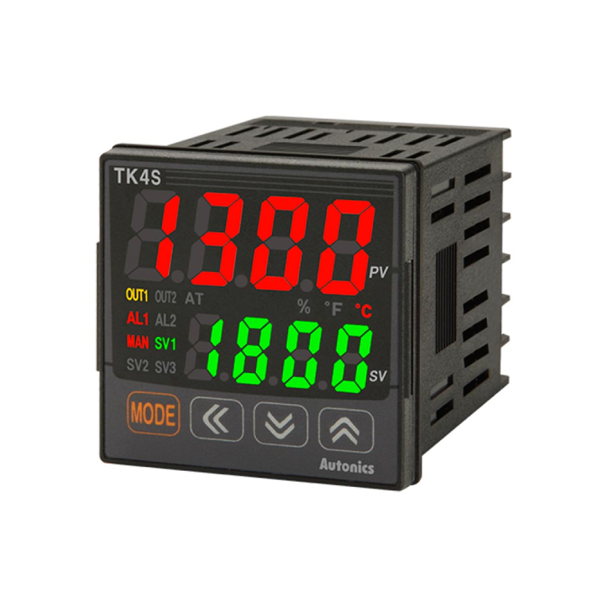 Controladores de Temperatura PID de Alto Rendimiento Serie TK: Precisión y Velocidad para un Control Óptimo  Los controladores de temperatura PID de la serie TK destacan por su alta velocidad de muestreo de 50 ms y una precisión de visualización del display de ±0.3%. Estos controladores proporcionan un control de temperatura preciso y eficiente, con funcionalidades avanzadas como el control simultáneo de calefacción y refrigeración, y opciones de control automático y manual.