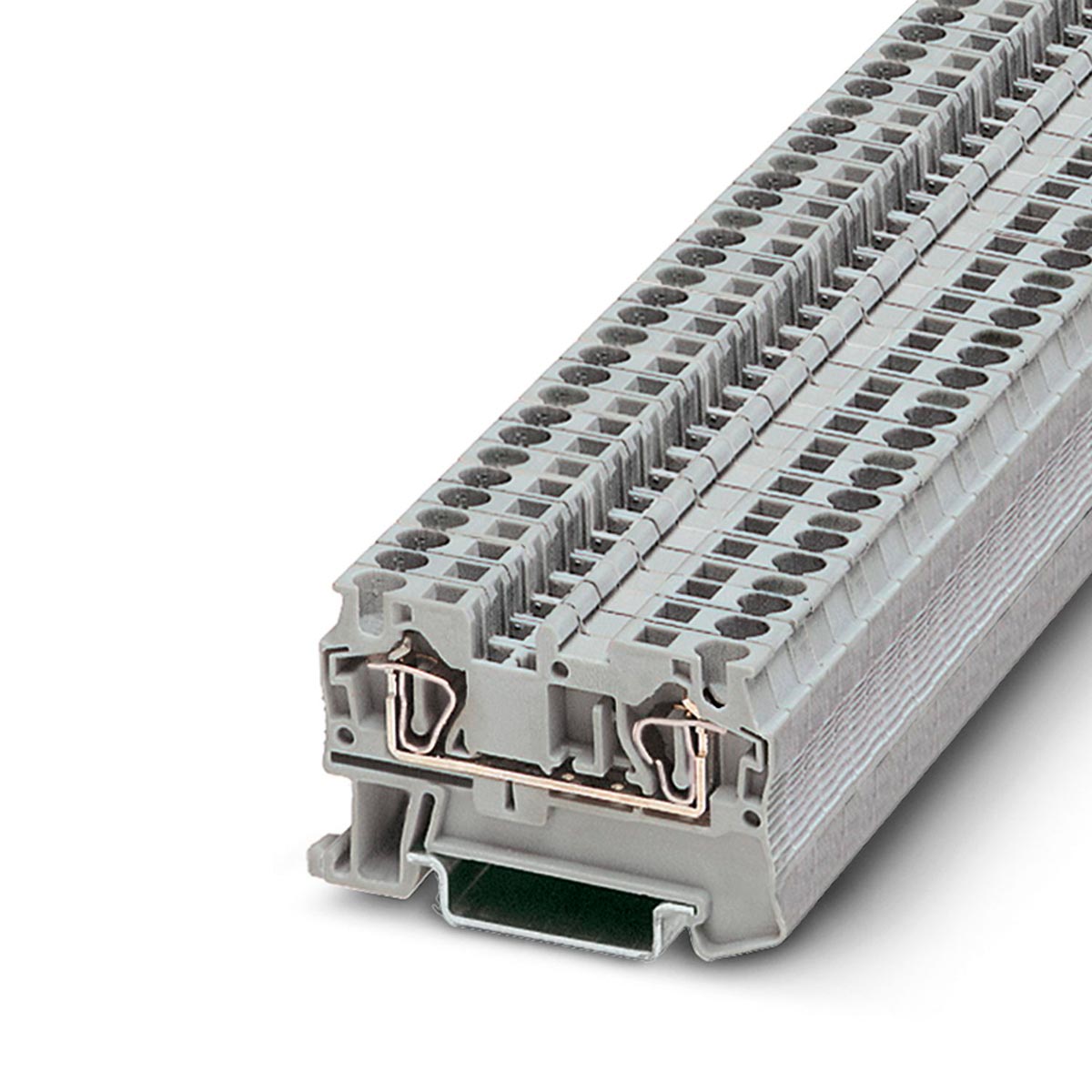 Bornas para Carril: Flexibilidad y Conexión Segura Las bornas para carril ofrecen una alta flexibilidad en la estructura del regletero de bornas. Elija entre diferentes tecnologías de conexión y combine las bornas utilizando puentes con foso puenteado doble. Este sistema destaca por sus accesorios de puenteado, rotulación y comprobación, garantizando una flexibilidad total.