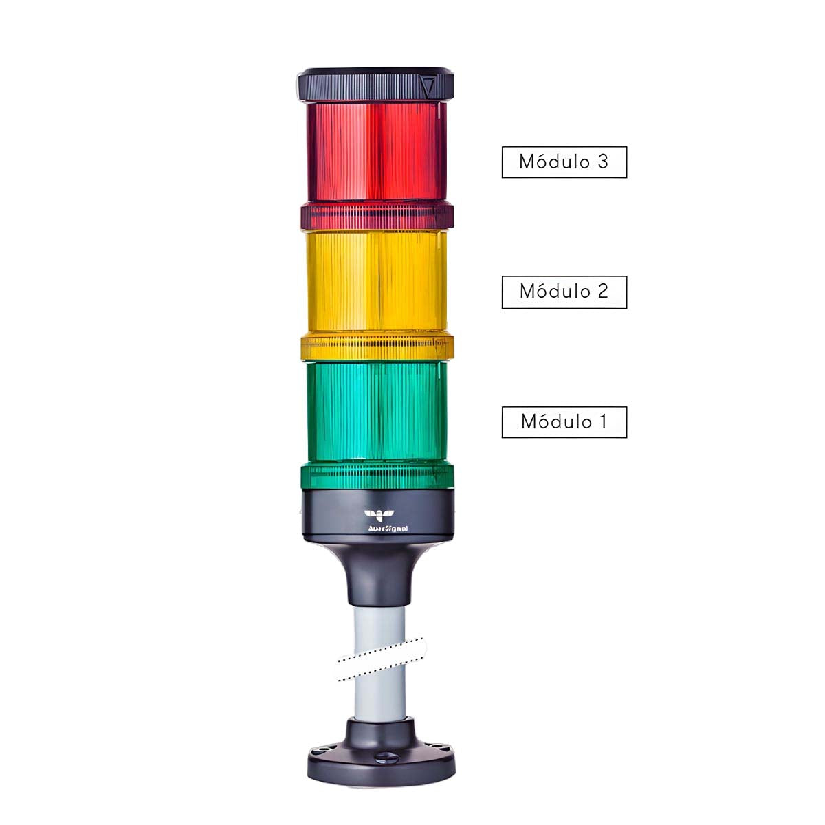Módulos de Luz y Sonido Modulares para Columnas de Señalización ECO  La amplia gama de módulos de luz y sonido modulares de nuestras columnas de señalización ECO permite una personalización completa, adaptándose a las necesidades cambiantes de su industria. Gracias a su innovador cierre de bayoneta, los módulos se conectan eléctricamente de manera inmediata y automática, garantizando una instalación rápida y sin complicaciones.