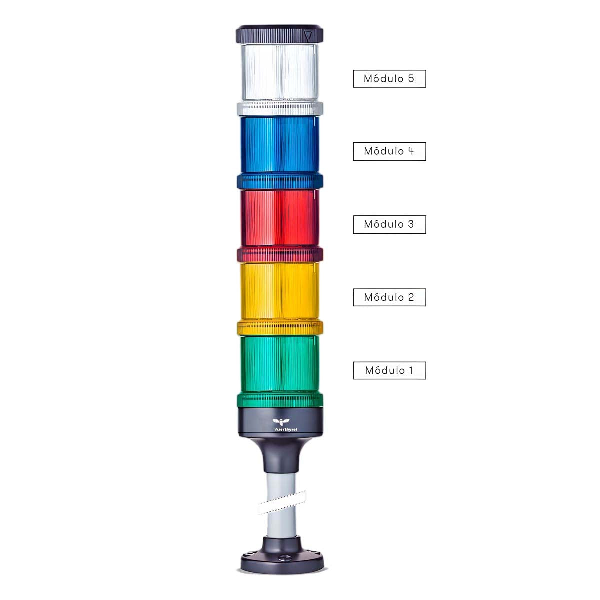 Módulos de Luz y Sonido Modulares para Columnas de Señalización ECO  La amplia gama de módulos de luz y sonido modulares de nuestras columnas de señalización ECO permite una personalización completa, adaptándose a las necesidades cambiantes de su industria. Gracias a su innovador cierre de bayoneta, los módulos se conectan eléctricamente de manera inmediata y automática, garantizando una instalación rápida y sin complicaciones.