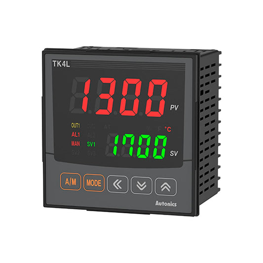 Controladores de Temperatura PID de Alto Rendimiento Serie TK: Precisión y Velocidad para un Control Óptimo  Los controladores de temperatura PID de la serie TK destacan por su alta velocidad de muestreo de 50 ms y una precisión de visualización del display de ±0.3%. Estos controladores proporcionan un control de temperatura preciso y eficiente, con funcionalidades avanzadas como el control simultáneo de calefacción y refrigeración, y opciones de control automático y manual.