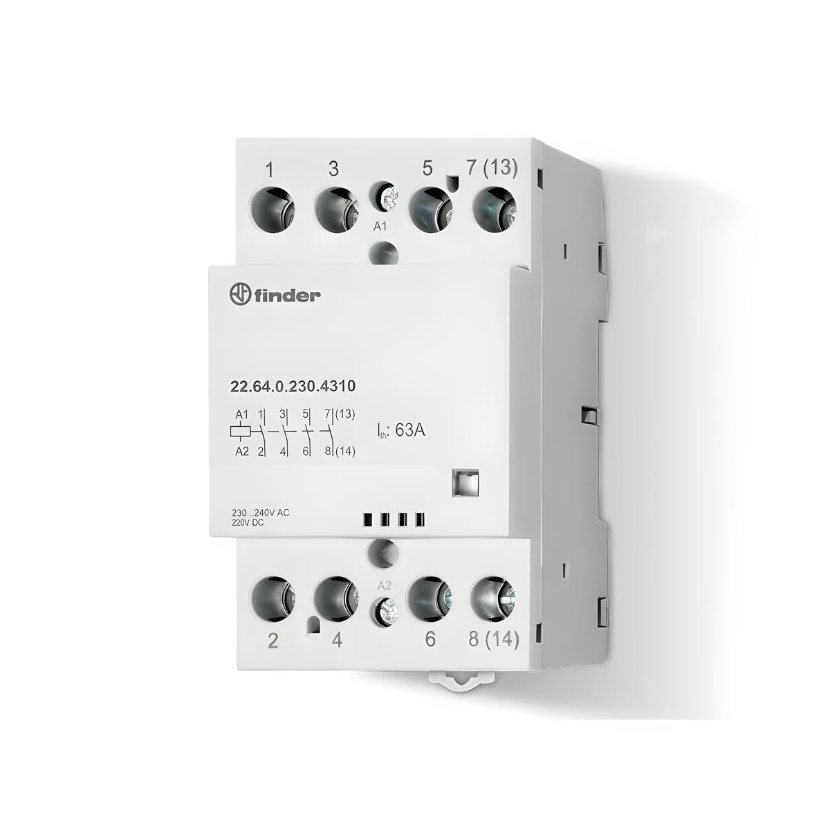 Contactores Modulares de Potencia Finder Serie 22  Los contactores modulares de potencia Finder Serie 22 son ideales para controlar una amplia gama de circuitos, tanto en aplicaciones de iluminación civil e industrial como en circuitos resistivos e inductivos. Esto incluye el control de motores, bombas y ventiladores.