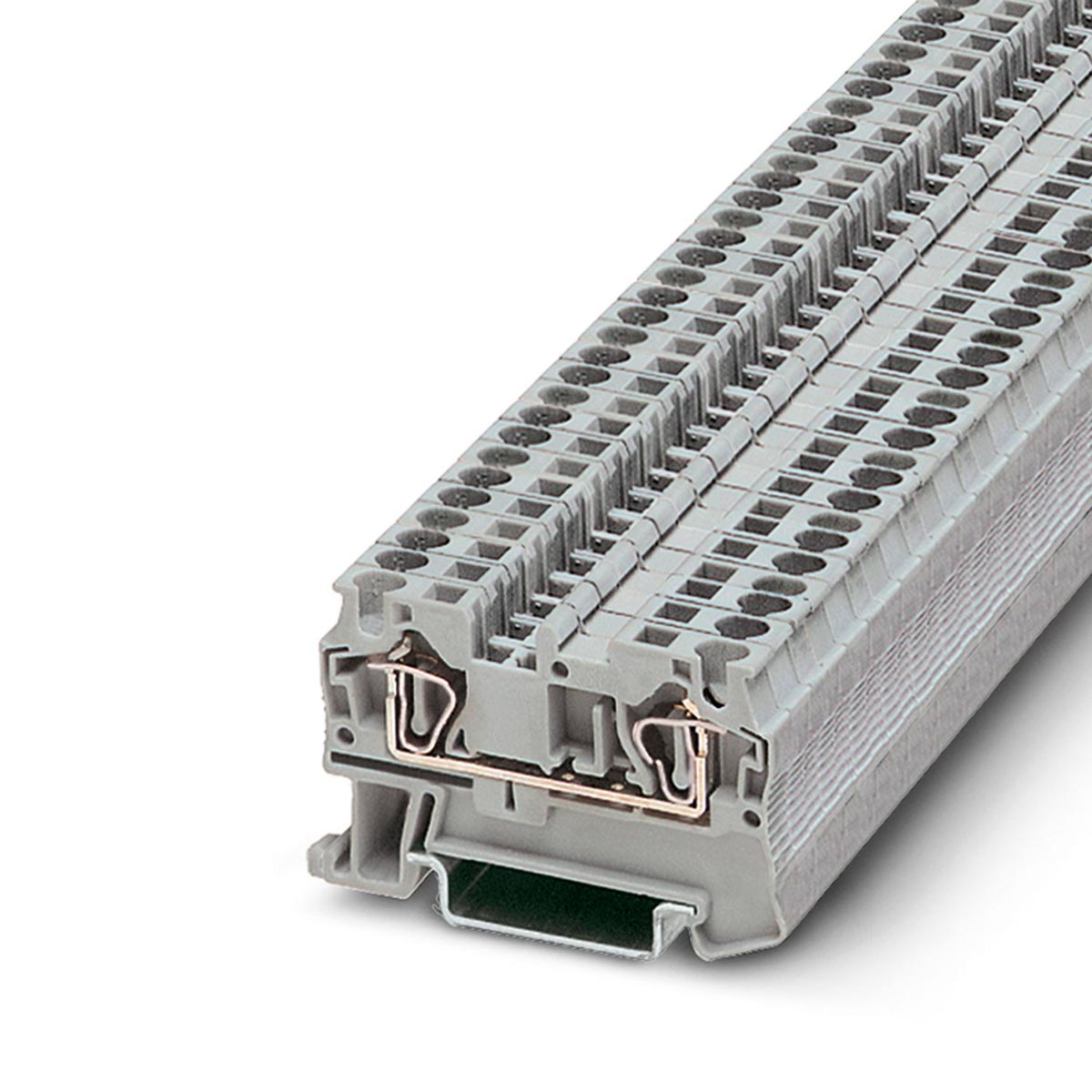 Bornas para Carril: Flexibilidad y Conexión Segura  Las bornas para carril ofrecen una alta flexibilidad en la estructura del regletero de bornas. Elija entre diferentes tecnologías de conexión y combine las bornas utilizando puentes con foso puenteado doble. Este sistema destaca por sus accesorios de puenteado, rotulación y comprobación, garantizando una flexibilidad total.